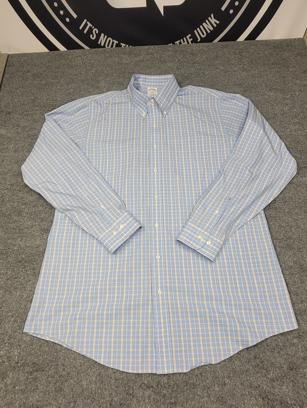Brooks Brothers Regent Dress Shirt Mens 100% Cotton Size 17-6/7 Blue/Yellow